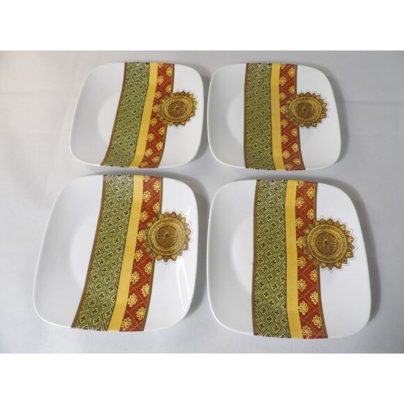 Corelle Bamako Square Dinner Plates Mediterranean Set of 4 Red Gold Green - Picture 2 of 9